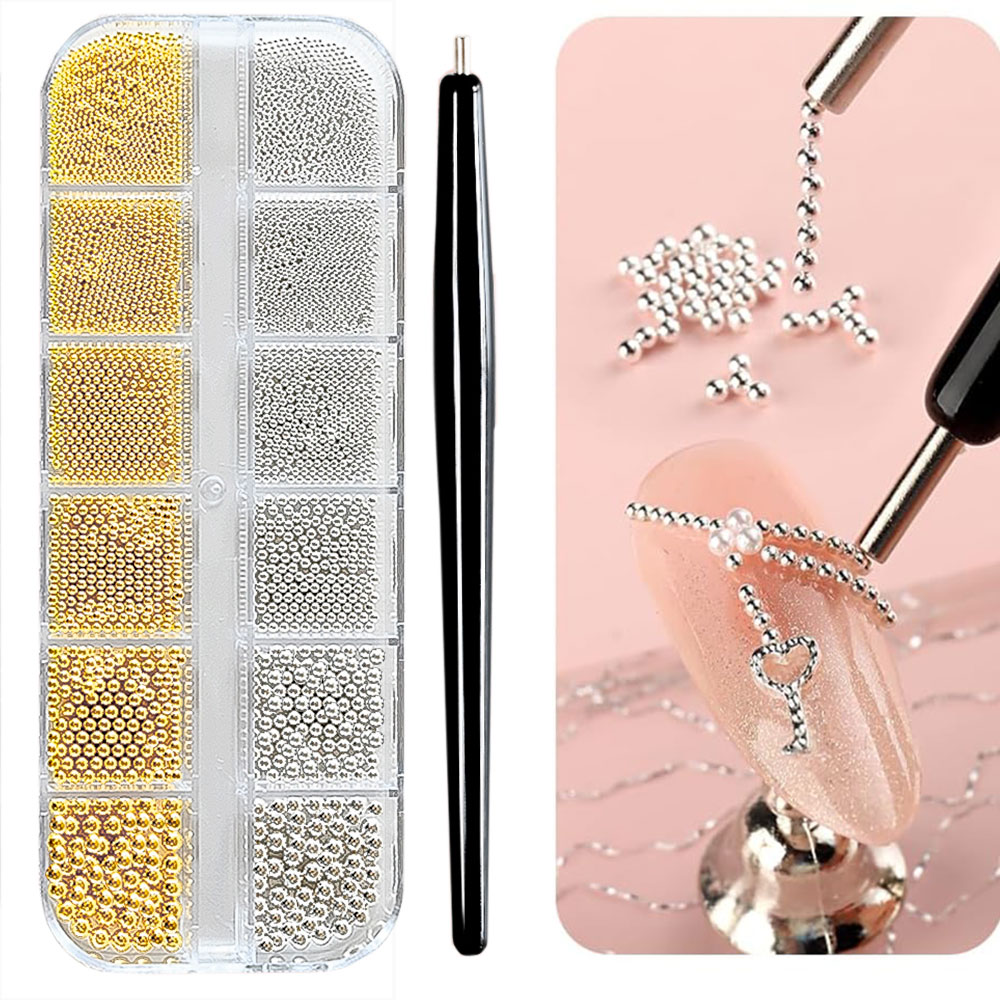 Gold Foil Flakes - 12Grid Gold/Silver Mini Caviar Beads Nail